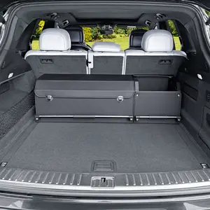 2 In 1 Car Trunk Organizer, Collapsible Leather Car Trunk Storage Organizer with Lid and Sturdy Handle Car Organizer and Storage for SUV, Truck, Sedan