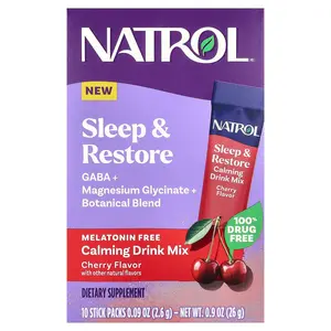 Natrol Sleep & Restore, Calming Drink Mix, Melatonin Free, Cherry, 10 Stick Packs, 0.09 oz (2.6 g) Each