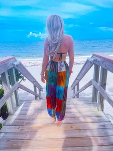 Psychedelic mushroom patchwork boho hippir pants