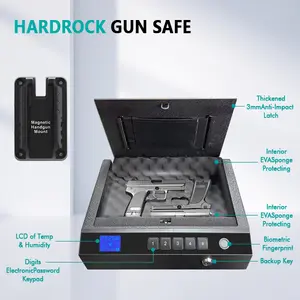 Biometric Gun Safe for Handgun with LCD Display of Temperature Humidity, Fingerprint Quick Access Pistol Safe with USB C Port, 12.6"x 10.24"x 3.15", Black