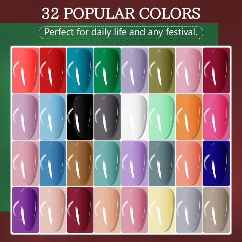 JODSONE 32 Color Gel Nail Polish Kit with U V Light with Base Coat Glossy Matte Glitter Top Coat 3 Kind of False Nail Tips with Glue for gifts