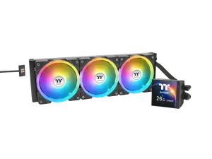 Thermaltake MAGFloe 420 Ultra CPU Liquid Cooler/ Intel&AMD Compatible/ 3x140mm 500~2000rpm SWAFAN EX/ 420mm Radiator/ MAGForce 2.0/ 3.95" Square LCD/ Swappable Fan Blades/ Black/ CL-W451-PL14SW-A