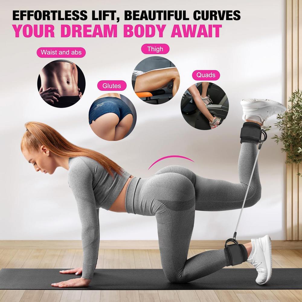 Ankle Cuff Resistance Bands Set, black tough latex tubes with adjustable ankle straps, pouch attached, fitness equipment, indoor sports outdoor walking beginner exercise tools