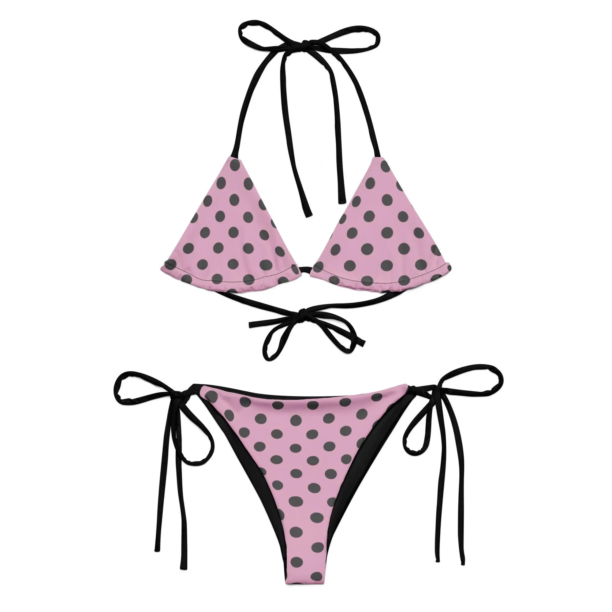 Pink Mousse  Polka Dots Bikini Printed Bikini 90s 80s Triangle Bikini