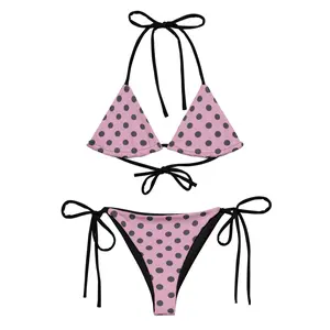 Pink Mousse  Polka Dots Bikini Printed Bikini 90s 80s Triangle Bikini