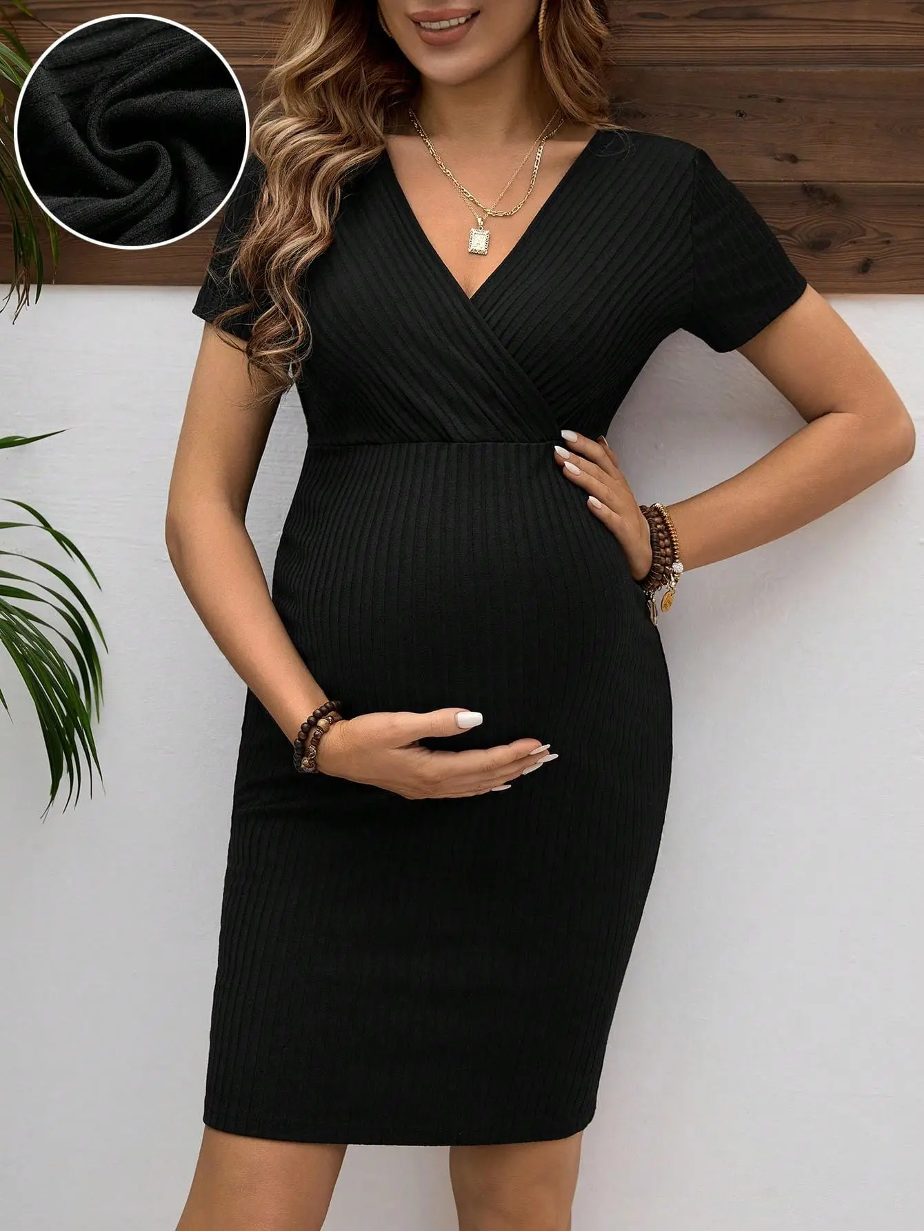 Maternity Wrap Neck Short Sleeve Dress