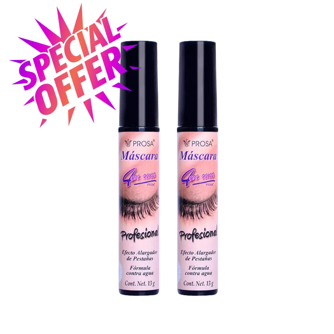 2 PACK - Prosa Mascara 4 IN 1 Professional Silicone Brush Waterproof Formula 0.39 oz (11g) Mexico