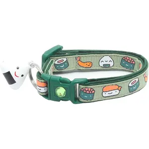 Sushi Cat Collar with Onigiri Bell | Adjustable Large Size or Kitten Collar | Safety Breakaway Collarr (Small(10lbs & Less), Wasabi Green)