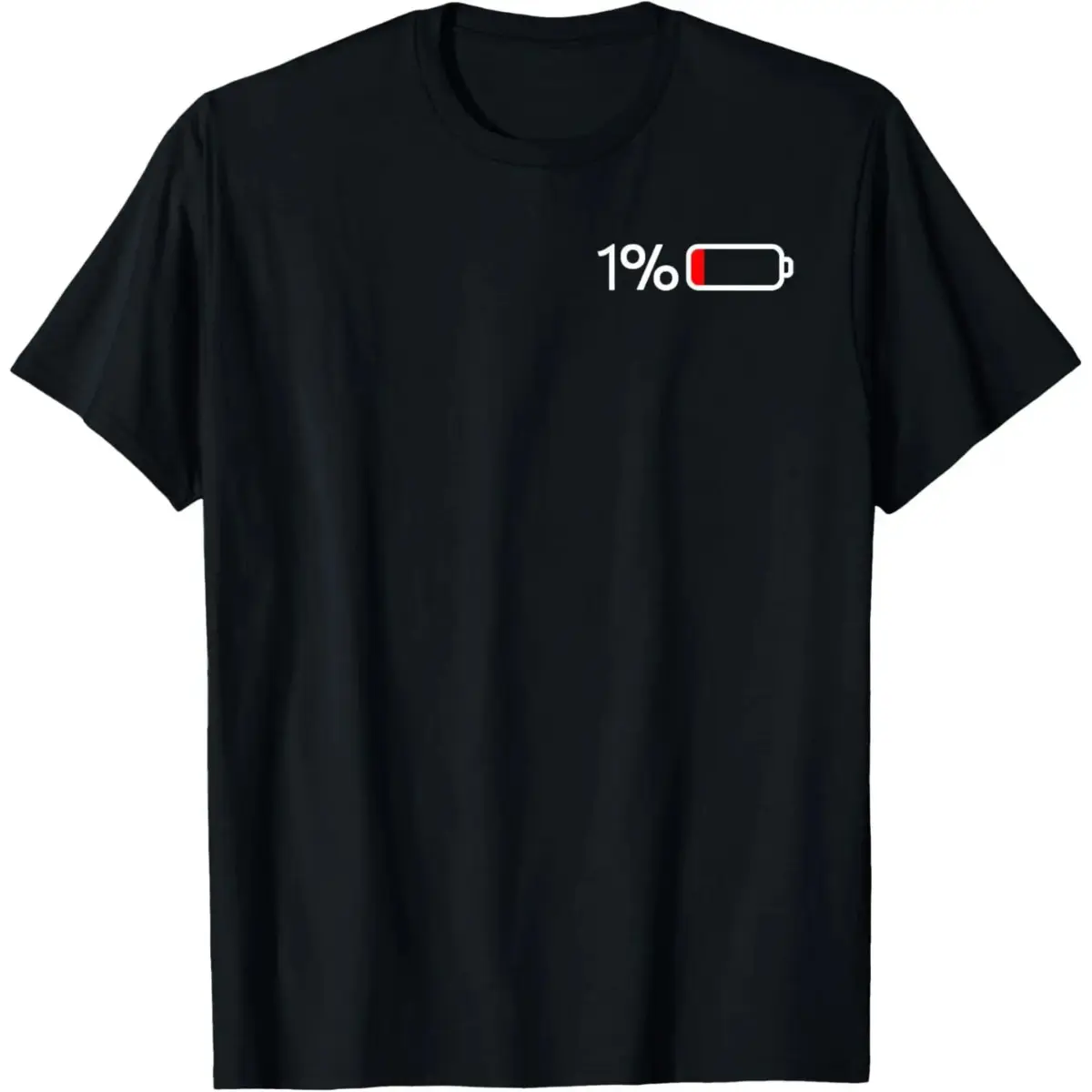 Men's 1% Battery Print Short-Sleeve Streetwear T-Shirt, Funny Low Energy Percent Top, Tshirt, Shortsleeve, Basic, Menswear, Round Neck, Soft, Casual