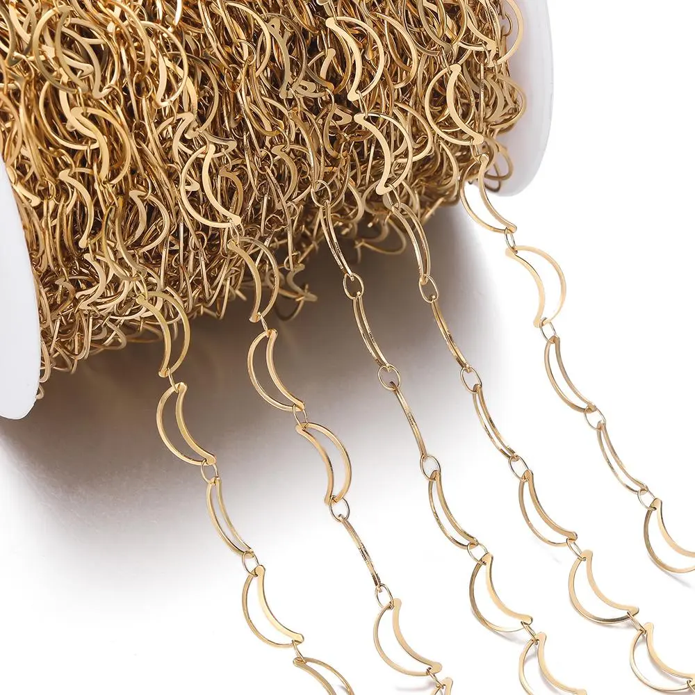 1m Stainless Steel Hollow Moon Link Handmade Golden/Steel Chains for DIY Necklace Bracelet Anklet Jewelry Making Chain
