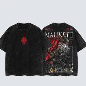 Limited Retro Oversized Vintage Unisex Maliketh Death Rune Elden Ring Tarot Graphic Washed T-Shirt Retro Vintage Dark Fantasy Streetwear Tee for Fans
