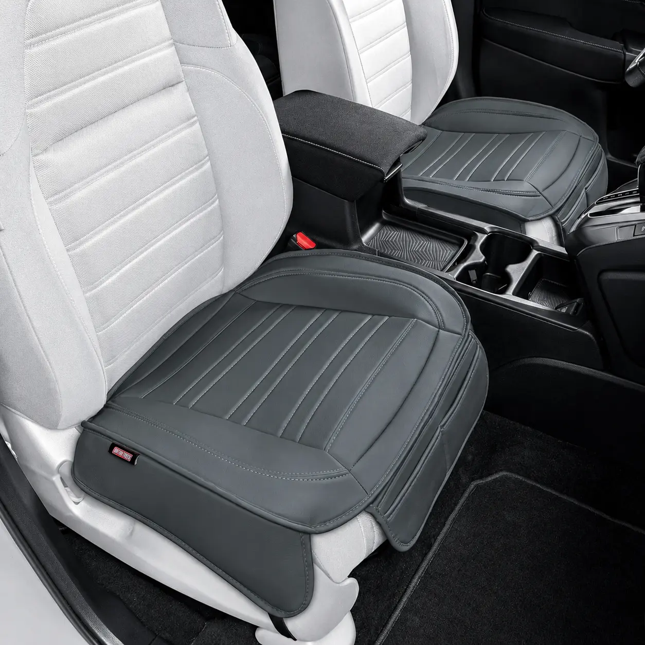 Motor Trend Car Seat Covers – 2-Pack Faux Leather Universal Fit Front Seat Protectors with Pockets, Gray