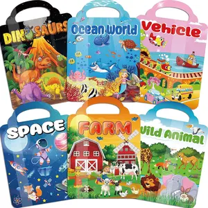 6Set Puffy Sticker Books for Kids 2-4, 3D Reusable Stickers Books for Toddlers 1-3,2-4,Farm+Animal+Dinosaurs+Ocean World+Space+Vehicle