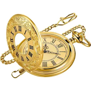 Hollowed Out Quartz Pocket Watch for Men, Arabic Numerals White Dial Pocket Watches, Quartz Pocket Watch with Chain for Christmas Graduation Birthday Gifts Fathers Day