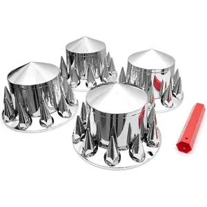 4pcs Rear ABS Chrome Wheel Axle Hub Cover Kit 33mm Spiked Screw on Lug Nut Covers Compatible with Semi Trucks
