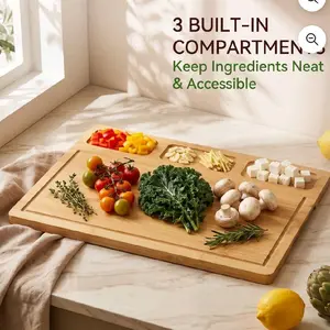 Bamboo Cutting Board Set of 3, Cutting Boards for Kitchen with Juice Grooves, Reversible Charcuterie Serving Board for Fruit, Meat
