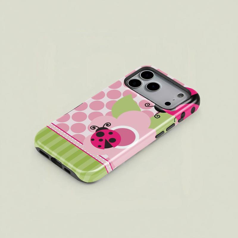 Floral Dot Ladybug Print Phone Case, Durable Two-In-One Protection, Fits iPhone 17 16 15 14 13 12 Pro
