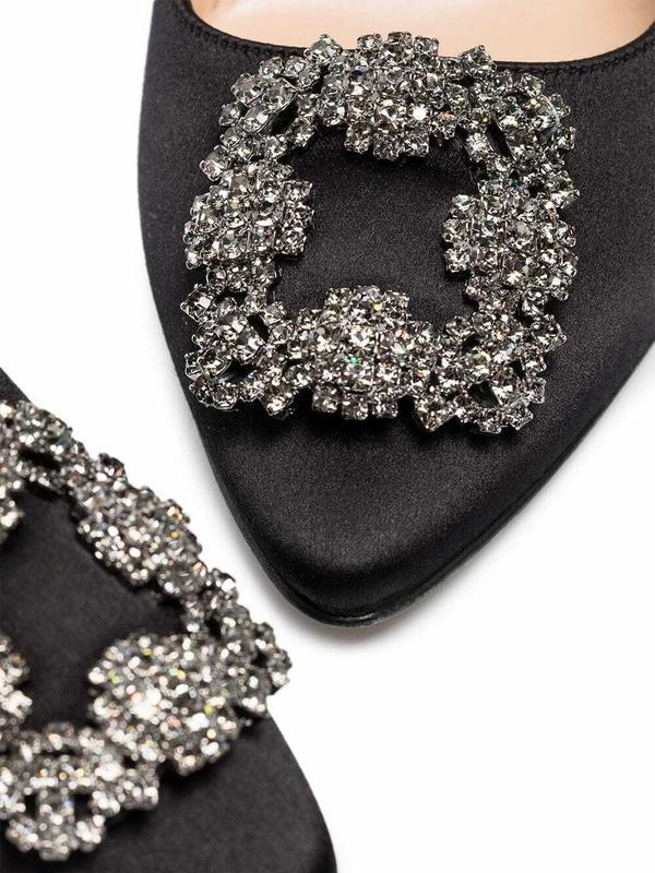 Manolo Blahnik Hangisi 105 Black Satin Crystal Jewel Buckle Classic Heel Pump