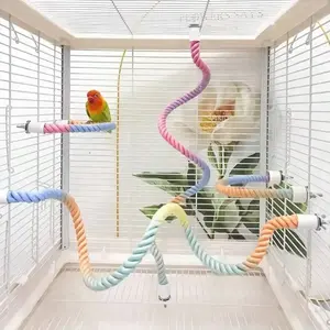 1 piece of color random gradient contrasting bendable double headed metal screw head climbing rope parrot stand pole bird frame bird toy suitable for all seasons of birds