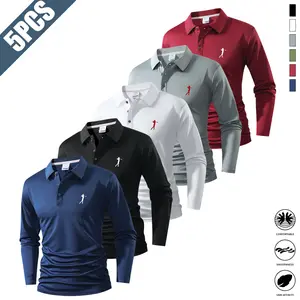 Set of 5 men’s quick-dry, sun-protective, breathable sports casual shirts featuring a 3D contoured collar; wrinkle-resistant long-sleeve business shirts suitable for golf, travel, and office settings; Valentine’s Day gift; summer vibe.