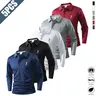 Men's Fitted Long-Sleeve Button-Front Solid Color Polo Shirts (Set of 5) - Menswear Sun-Proof Tops, Polyester Basics with Sweat-Wicking, Quick Dry, UV Protection, Breathability, Wrinkle Resistance, 3D Contoured Collar, Perfect Cut for Golf, Office