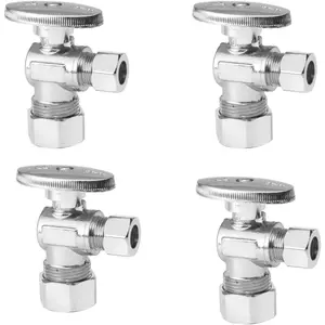 4-Pack Angle Stop Valve, 1/4" Water Shutoff Valve, 1/2" NPT (5/8" OD) Compression Inlet x 3/8" OD Compression Outlet Stop Valve Pipe (VALVE116-4 Pack)
