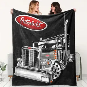 Peterbilt Heavy Truck Hard Core Vintage Flannel Throw Thick Warm Blanket, Soft Warm Industrial Retro Style, Perfect Gift for Truck Enthusiasts