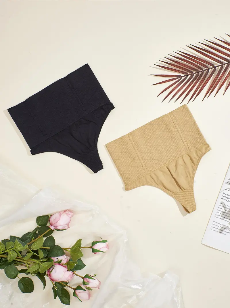 Women's Solid High Waist Shapewear Thong, High Waisted Shapewear, Casual Tummy Control Butt Lifter, Comfy Breathable Shapewear for Daily Wear
