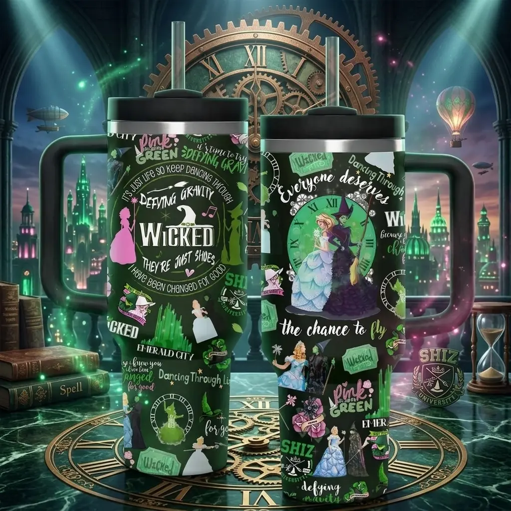 Wicked 40oz Stainless Steel Tumbler, Wicked Defying Gravity Glinda Elphaba Design, Perfect Gift for Wicked Fan