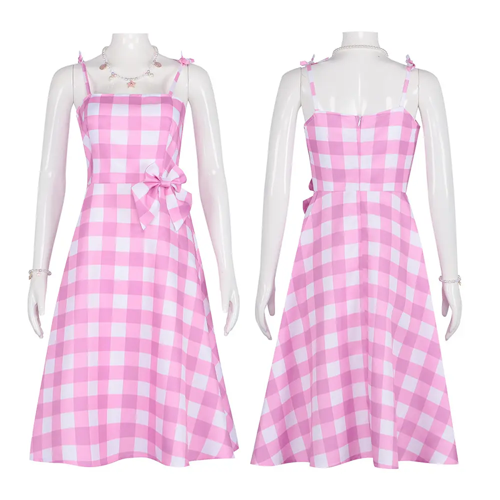 Barbie Pink Grid Long Dress+Accessories