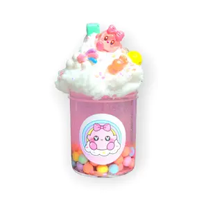 Kawaii Candyland Handmade Hybrid Clear Cloud Slime – Glossy Slime with Charm Packet & Cloud Whip Topping, Unscented Sensory Stress Relief Toy