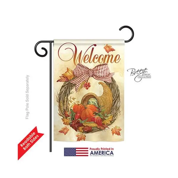 Breeze Decor 63044 Polyester Harvest & Autumn Cornucopia Wreath - Outdoor Weatherproof Rectangular Double-Sided Pole-Mount Garden Flag, 13x18.5 in (Impression-Enhancing Garden Decor)