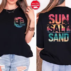 Sun Sand Salt Beach Shirt, Retro Colourful Summer Shirt, Trendy Beach Shirts for Women, Summer Vacation Shirts, Womens Oversized Beach Shirt IT