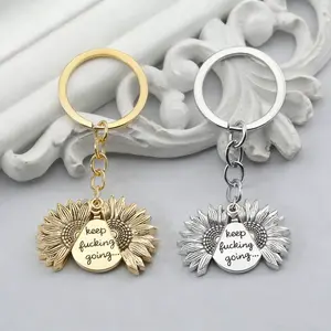 Trendy Sunflower Keychain with Motivational Message, Engraved Metal Bag Pendant for Bag & Car Key,  Perfect Encouragement Gift for Friends,  Students, Family, and Colleagues