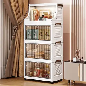 Foldable Storage Cabinet Kitchen Organizer Multi-Layer Home Storage Rack Living Room Snack Toy Organizing Shelf No Installation Required Collapsible Design