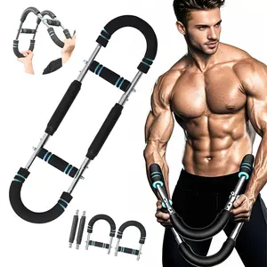 Arm Trainer for Men - Full Upper Body Fitness Equipment with High Strength Metal Spring & Anti-Slip Foam Handles - Portable & Detachable Home Gym Workout Bar for Chest, Arms, Biceps, Abs, Shoulders, and Back Exercises