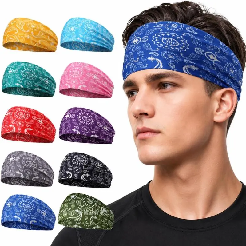10 pcs Sweatbands for Men Workout Sport Headbands for Men Camo Headband Sweat Absorbing Headband Wide Sweatband for Head Basketball Football Cycling Running Yoga, 4.7 x 9.8 Inch