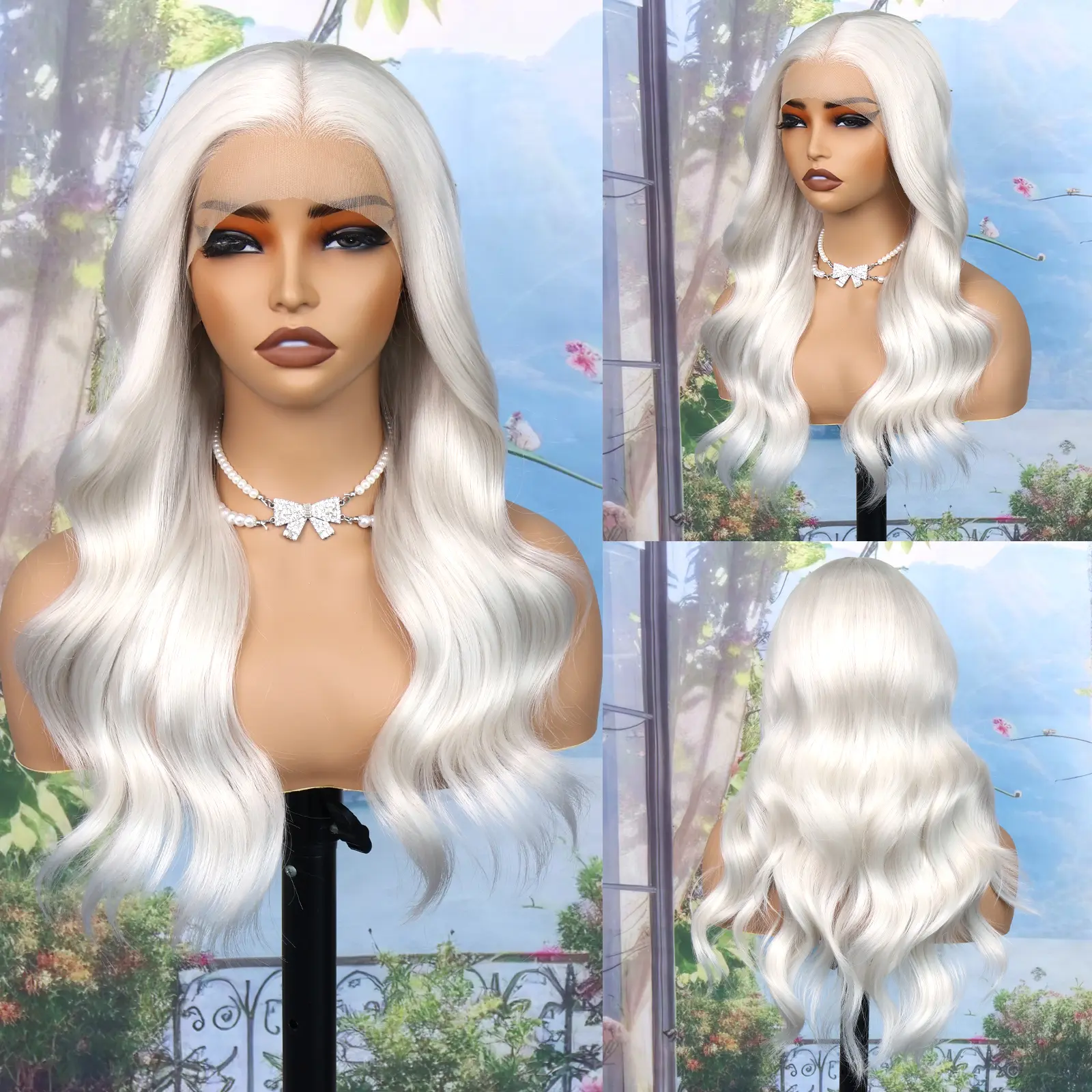 Aodbar hairs Platinum Blonde Body Wavy 13*4 Transparent Lace Frontal Wig Glueless Wig Synthetic Loose Wig For Women Heat Resistant Fiber Hair Pre Plucked Natural Looking Wis For Daily Party Deep Parting Space Body Wave Wig