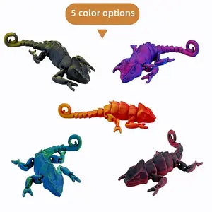 3 Piece Set/5 Piece 3D Printed Chameleon Toy Set, Articulating Animal Figurines, Jointed Linkable Realistic Design, Multiple Colors, Home Office Desk Decor, Party Halloween Gift