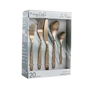 MegaChef La Vague 20 Piece Flatware Utensil Set, Stainless Steel Silverware Metal Service for 4 in M