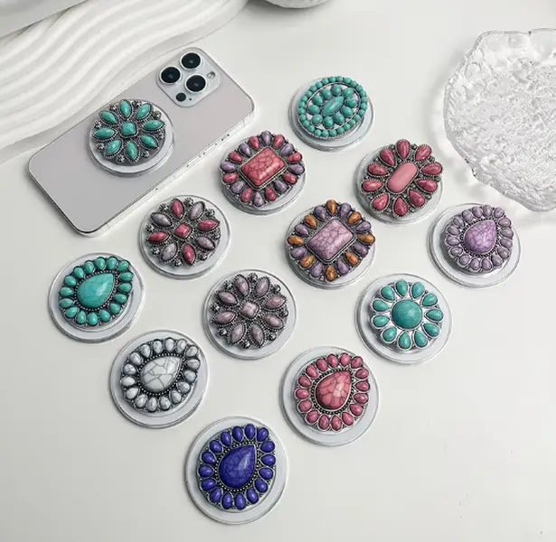Luxury Turquoise Socket Grip Lazy Bracket Talk Grip For Magsafe IPhone Mac Samsung Safe Ring Finger Expanding Holder