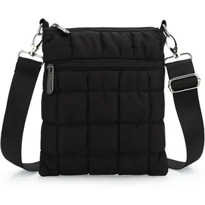 Small Quilted Crossbody Bag for Women Puffer   Purse with  Strap Wallet Cute Mini Handbags Light-Weight Black
