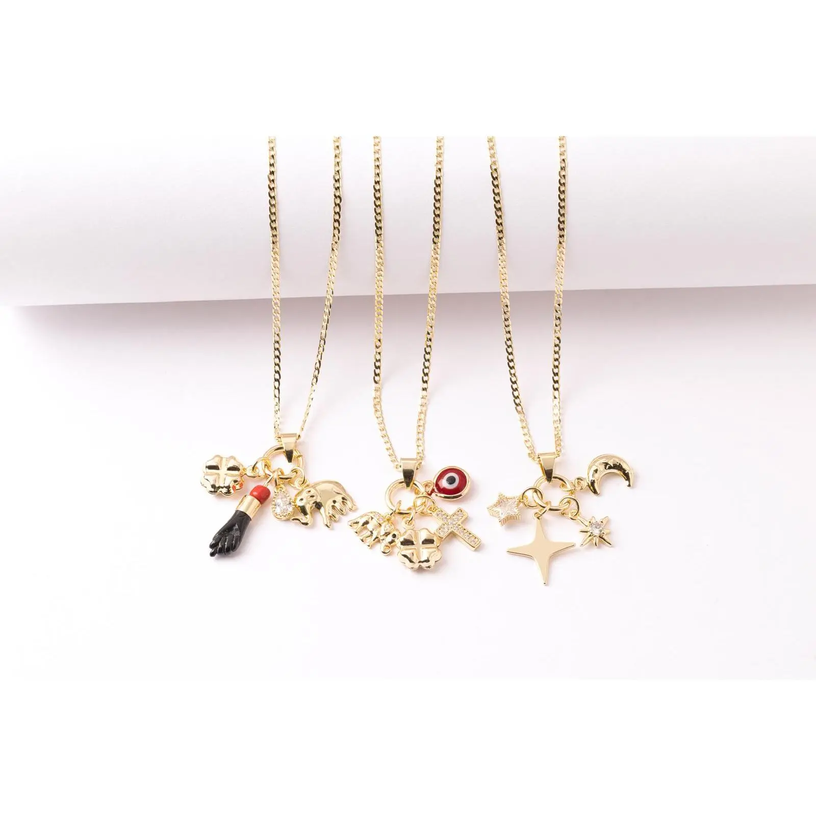 14K Gold Charm Necklace Collection – Multi Charm Pendant Necklace 2mm