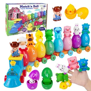 Toddler Learning Toys for 2 3 Years Old, Learning Materials Learning Tool Count Matching & Sorting Montessori Farm Train Set with 8 Farm Animals & 1 Farmer Finger Puppets, Christmas Easter Birthday Gift for Baby Boys Girls