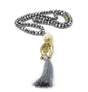 Islamic Tesbih Acrylic Crystal Cut Prayer Beads with Tulip Tassel 99 Count - Silver