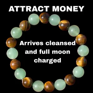 Too Much Money | Abundance and Prosperity Attracting Crystal Bracelet | Tigers Eye | Green Aventurine | One piece or bulk 6 Pack | Manifesting Money Crystal Bracelet with Round Beads 8mm