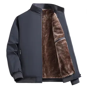 Men's Casual Dark Gray Fleece Lined Jacket - Stand Collar, Full Zipper, Trendy Winter Coat, Stylish & Comfortable