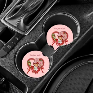 Strawberry Short Cake Car Coaster Set Of 2 - Cute Heart Design for Drinks & Coffee Lovers