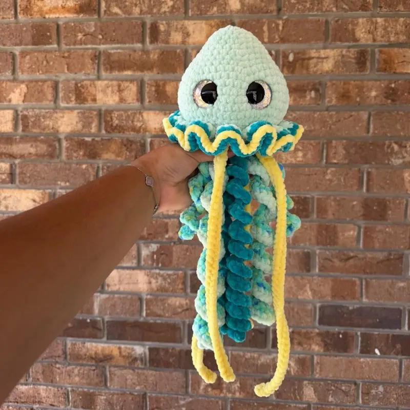 Handmade mint jellyfish crochet plushie