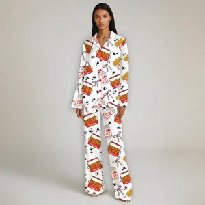 Funny Chicken Nugget Pajama Set Cute Fast Food Sleepwear Red Loungewear Gift for Nugget Lover